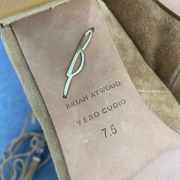Brian Atwood Ankle Wrap Heel Tan Suede Leather Women’s Size 7.5 - Picture 7 of 15
